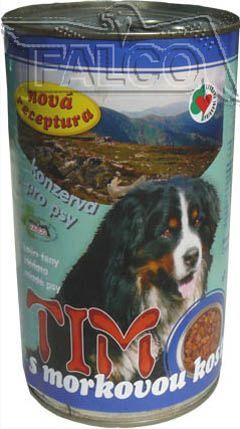 Konzerva pro psy Tim s morkovou kost&iacute; 1200g od Falca. Dal&scaron;&iacute; z kvalitn&iacute;ch konzerv pro pejsky od česk&eacute;ho v&yacute;robce.