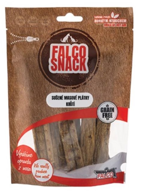 Jemn&eacute; krůt&iacute; masov&eacute; pl&aacute;tky Falco s masitou a pro psy neodolatelnou vůn&iacute; jsou v&yacute;bornou pochoutkou bez obilovin.