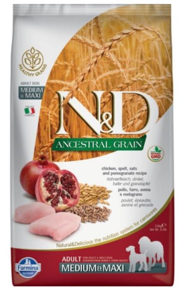 N&D Ancestral Grain Dog Light Chicken & Pomegranate je kompletn&iacute; krmivo s n&iacute;zk&yacute;m obsahem obilovin. Určen&eacute; je dospěl&yacute;m pejskům, kter&yacute;m dělaj&iacute; starosti kila nav&iacute;c.