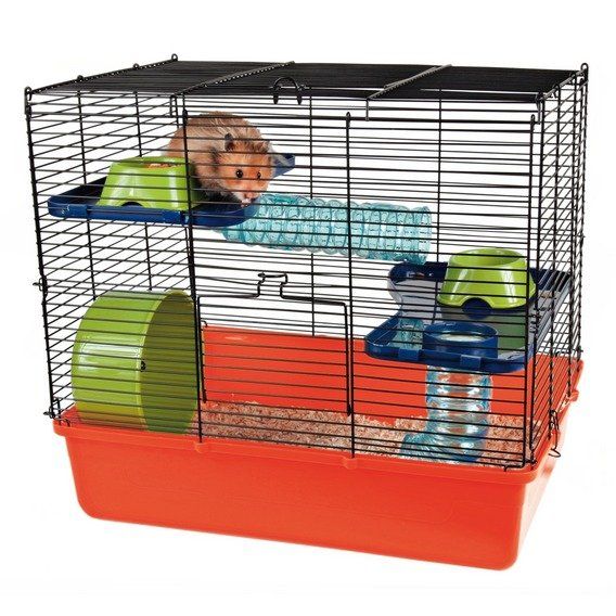 Klec pro křečka s v&yacute;bavou. Tunely a kolotoč v ceně.