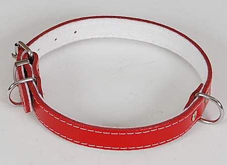 Červený obojek podšitý kožený obojek o velikosti 26-32cm